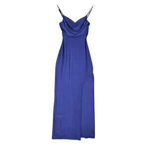 E.L.H STUDIO WOMEN’S DRAPED NECK ELEGANT DRESS – BLUE – SIZE S – STRETCH FABRIC